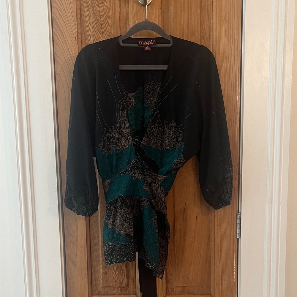 Maple Black and Green Women's Wrap Blouse